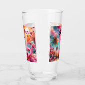 Tropisch rosa Flamingos Palmen Bäume Personalisier Glas (Links)