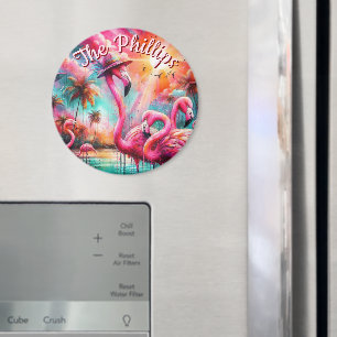 Tropisch rosa Flamingos Palmen Bäume Personalisier Magnet