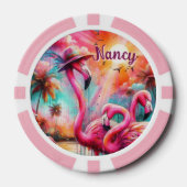 Tropisch rosa Flamingos Palmen Bäume Personalisier Pokerchips (Vorderseite)