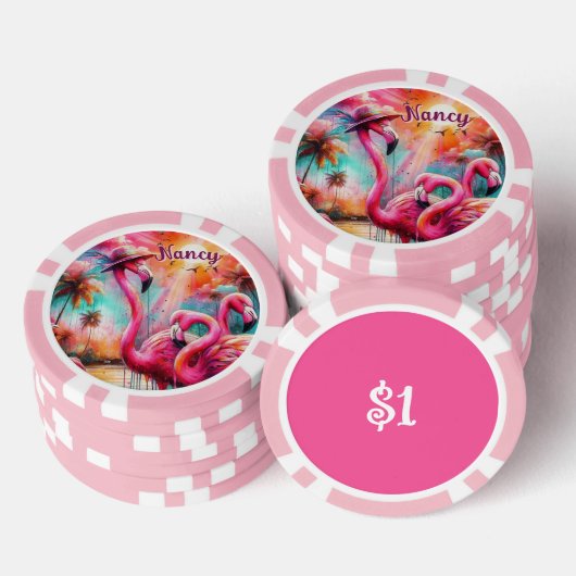 Tropisch rosa Flamingos Palmen Bäume Personalisier Pokerchips (Stapel)