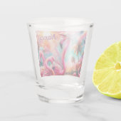 Tropisch rosa Flamingos Palmen Bäume Personalisier Schnapsglas (Rückseite)