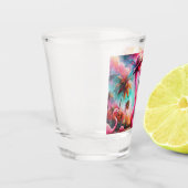 Tropisch rosa Flamingos Palmen Bäume Personalisier Schnapsglas (Links)