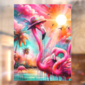 Tropisch rosa Flamingos Palmen Bäume Sonnenwasser Fensteraufkleber (Blatt 2)