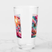 Tropisch rosa Flamingos Palmen Bäume Sonnenwasser Glas (Links)