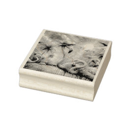 Tropisch rosa Flamingos Palmen Bäume Sonnenwasser  Gummistempel