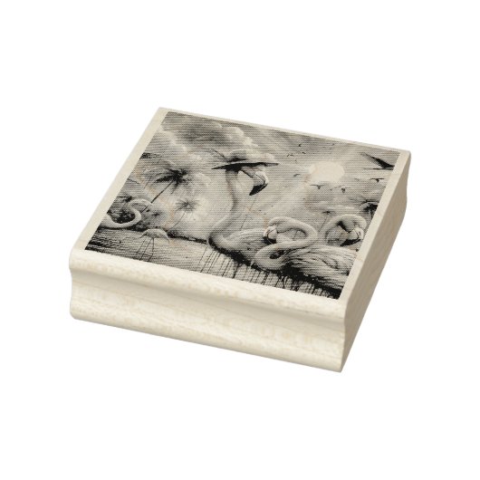 Tropisch rosa Flamingos Palmen Bäume Sonnenwasser  Gummistempel (Stempel)