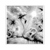 Tropisch rosa Flamingos Palmen Bäume Sonnenwasser  Gummistempel (Prägung)