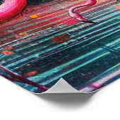 Tropisch rosa Flamingos Palmen Bäume Sonnenwasser Poster (Ecke)