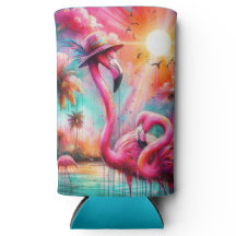 Tropisch rosa Flamingos Palmen Bäume Sonnenwasser 