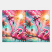 Tropisch rosa Flamingos Palmen Trees Sun Decoupage Geschenkpapier Set (Vorderseite 3)