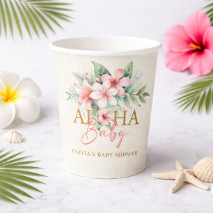 Tropisch rosa florale Aloha-Baby-Party Pappbecher