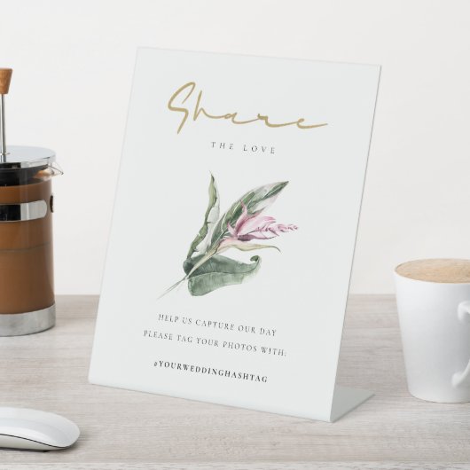 Tropisch-rosa-florale Hochzeitsstimmung Hashtag Sh Sockelschild (In SItu)