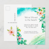 Tropisch rosa, floraler Strand Ankündigungspostkarte (Vorne/Hinten)