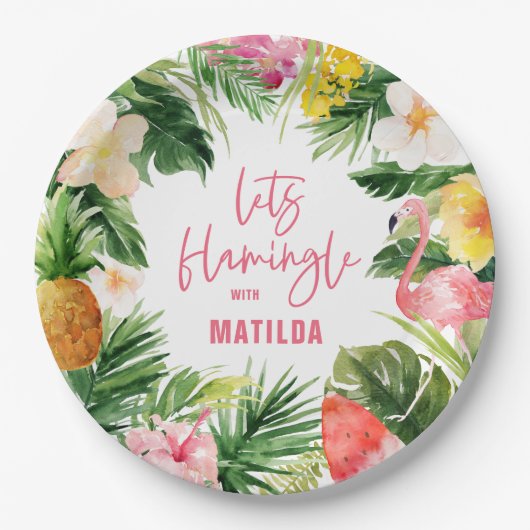 Tropisch-rosa-gelbe Flamingo Stilvoll Pappteller (Vorderseite)