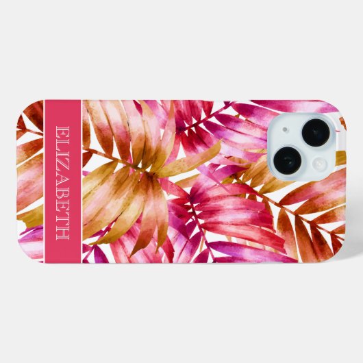 Tropisch rosa Goldpalmfronten Personalisierter Nam Case-Mate iPhone Hülle (Rückseite (Horizontal))