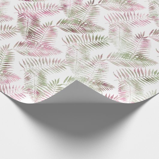 Tropisch rosa grüne Blätter Geschenkpapier (Ecke)