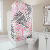 Tropisch rosa grüne Blätter Wasserfarbe Duschvorhang (Beispiel)