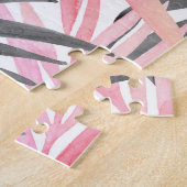 Tropisch rosa grüne Blätter Wasserfarbe Puzzle (Seite)