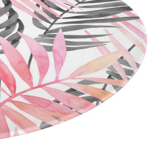 Tropisch rosa grüne Blätter Wasserfarbe Schneidebrett (Ecke)