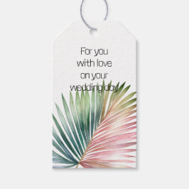 Tropisch-rosa-grüne Leaf-Hochzeit Geschenkanhänger