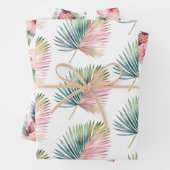 Tropisch-rosa-grüne Leaf-Hochzeit Geschenkpapier Set (Beispiel)