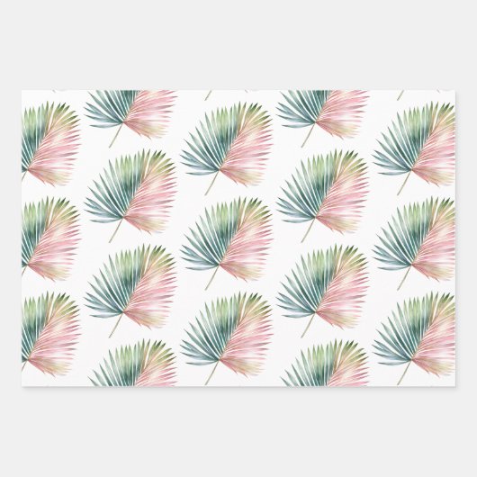 Tropisch-rosa-grüne Leaf-Hochzeit Geschenkpapier Set (Vorderseite)