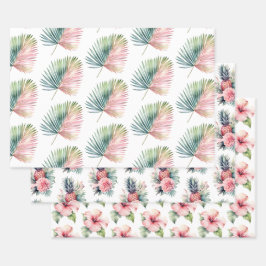 Tropisch-rosa-grüne Leaf-Hochzeit Geschenkpapier Set