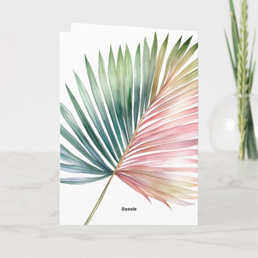 Tropisch-rosa-grüne Leaf-Hochzeit Karte (Rückseite)