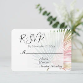 Tropisch rosa grünes Leaf Wedding RSVP Begleitkarte