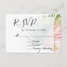 Tropisch rosa grünes Leaf Wedding RSVP Begleitkarte