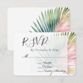 Tropisch rosa grünes Leaf Wedding RSVP Begleitkarte (Vorne/Hinten)