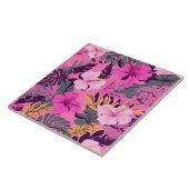 Tropisch-rosa Hibiskus - Blumenmuster mit Blätter Fliese (Seite)