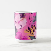 Tropisch-rosa Hibiskus - Blumenmuster mit Blätter Kaffeetasse (Mittel)