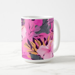 Tropisch-rosa Hibiskus - Blumenmuster mit Blätter Kaffeetasse
