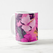 Tropisch-rosa Hibiskus - Blumenmuster mit Blätter Kaffeetasse (Vorderseite Links)