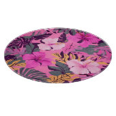 Tropisch-rosa Hibiskus - Blumenmuster mit Blätter Schneidebrett (Ecke)