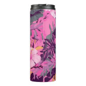 Tropisch-rosa Hibiskus - Blumenmuster mit Blätter Thermosbecher (Rückseite)
