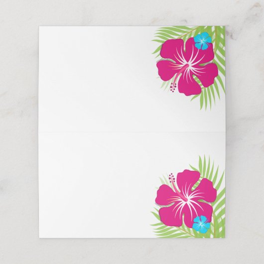 Tropisch rosa Hibiskus-Faltsiegel oder Platzkarte (Außenseite Aufgefaltet)