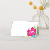 Tropisch rosa Hibiskus-Faltsiegel oder Platzkarte (Vorderseite)