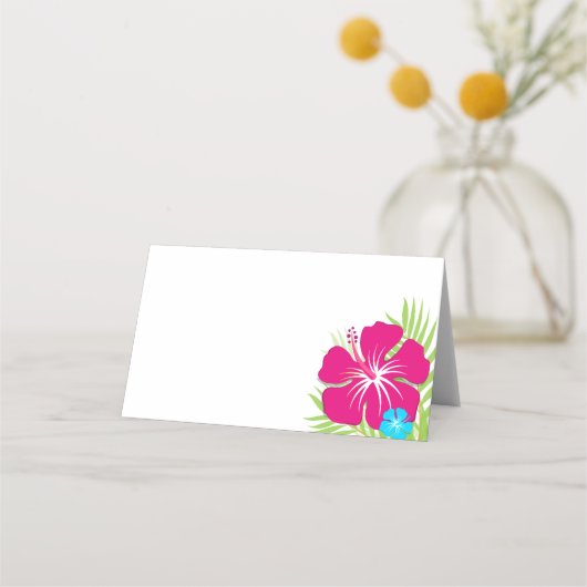 Tropisch rosa Hibiskus-Faltsiegel oder Platzkarte (Vorderseite)