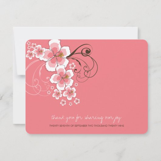 Tropisch-rosa Hibiskus Hochzeit Vielen Dank Note C Mitteilungskarte (Rückseite)