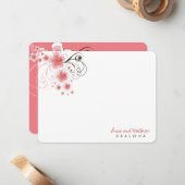 Tropisch-rosa Hibiskus Hochzeit Vielen Dank Note C Mitteilungskarte (Vorderseite/Rückseite Beispiel)