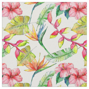 Tropisch rosa Hibiskus Palm Blätter Weiße Muster Stoff