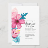 Tropisch rosa Hibiskus Türkis Ferns Wedding Einladung (Vorderseite)
