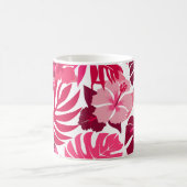 Tropisch rosa Hibiskus und Monstera Blätter Muster Kaffeetasse (Mittel)