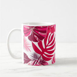 Tropisch rosa Hibiskus und Monstera Blätter Muster Kaffeetasse