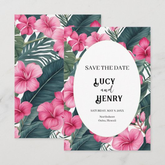 Tropisch-rosa Hochzeit Save The Date (Vorne/Hinten)