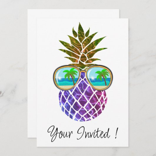 Tropisch rosa lila Ananas Einladung (Vorne/Hinten)