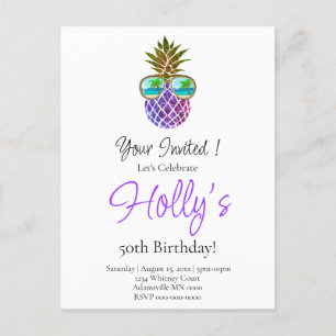 Tropisch rosa lila Ananas Geburtstagsparty Postkarte