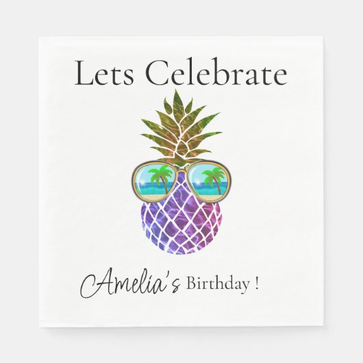 Tropisch rosa lila Ananas Serviette (Vorderseite)